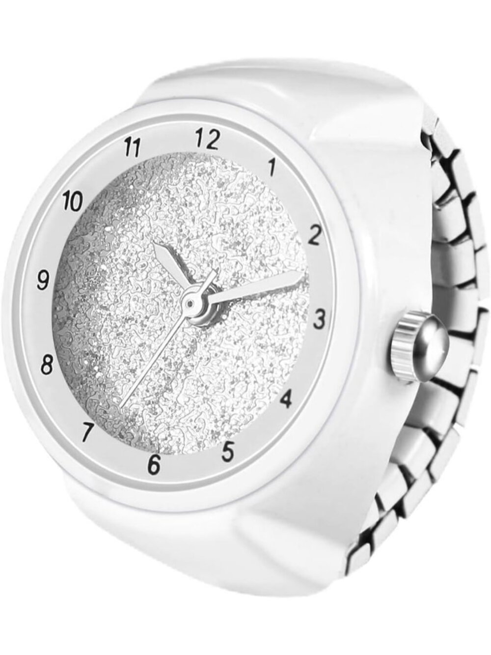 Unisex White And Grey Analog Quartz Arabic Numerals Stainless Steel Ring Watch